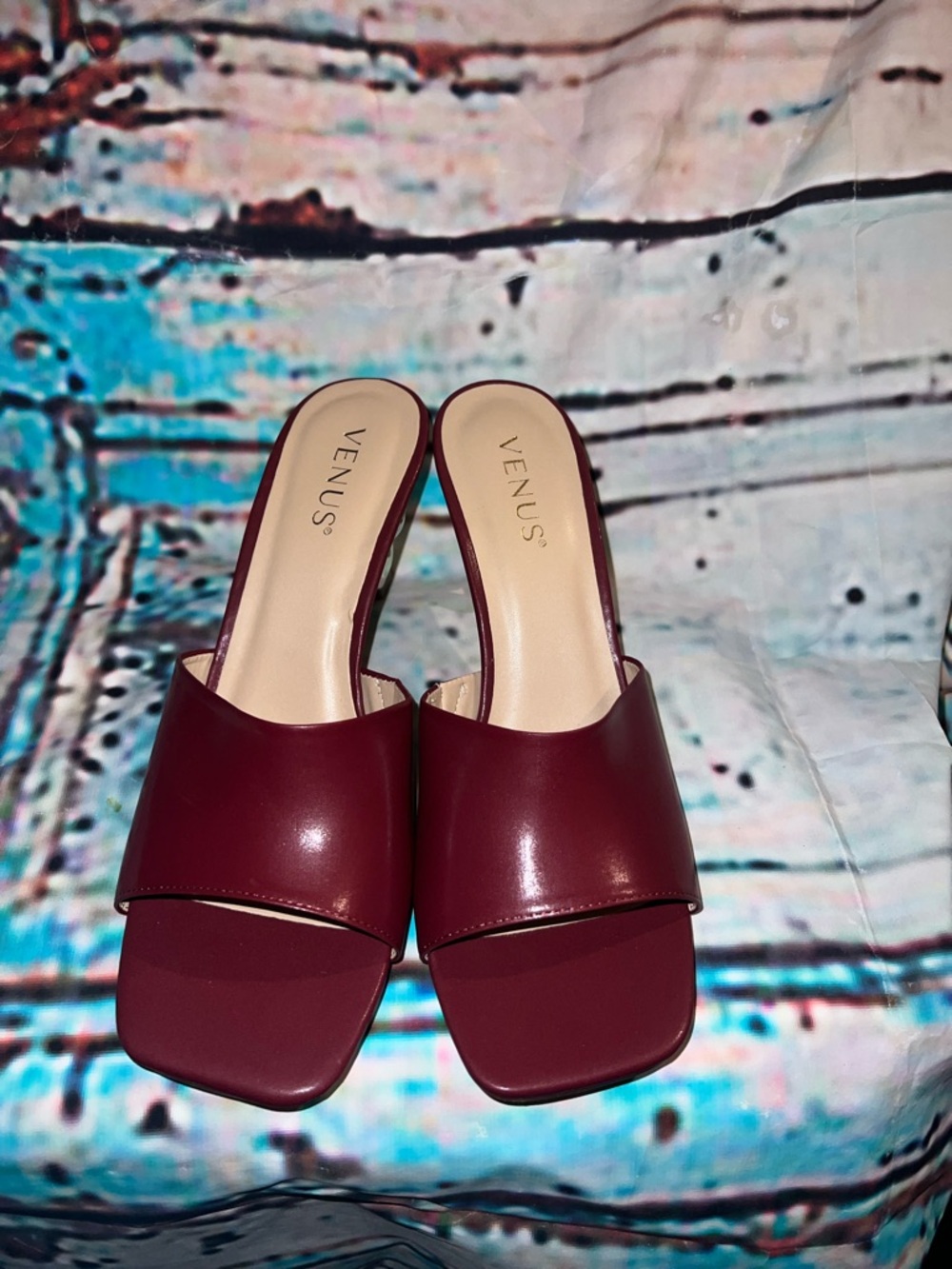 VENUS Women's Burgundy Slide Sandals
